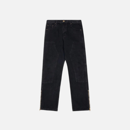 LV Monogram Detail Carpenter Denim Pants Black