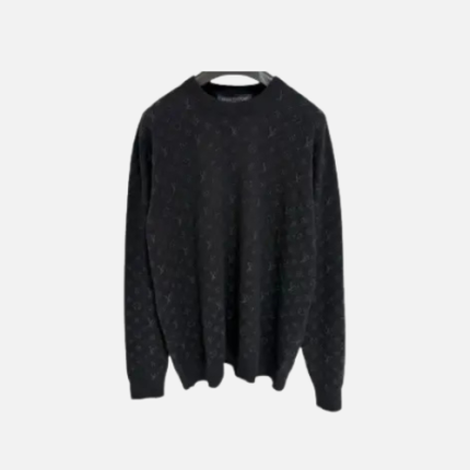 Louis Vuitton Monogram Embellished Wool Evening Crewneck in black wool
