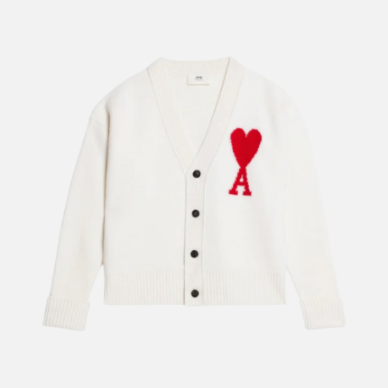 Hoodie White Black Buttom Red Heart Ami