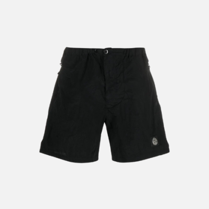 Stone Island Logo-Patch Crinkled Nylon Metal Swim Shorts Black