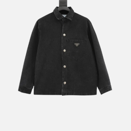 Prada Triangle-Logo Denim Shirt Black