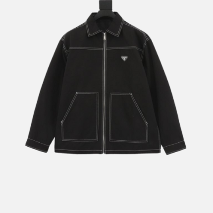 Prada Re-Nylon Blend Canvas Jacket With Contrast Topstitching