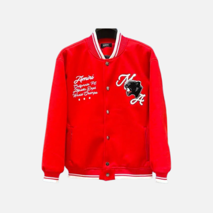 Amiri Panther Wool Blend Varsity Jacket Red
