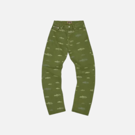 Corteiz Alcatraz Pattern Denim Jeans Khaki