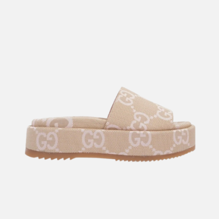 Gucci Sandal Platform 55mm Angelina Beige Light Pink Canvas