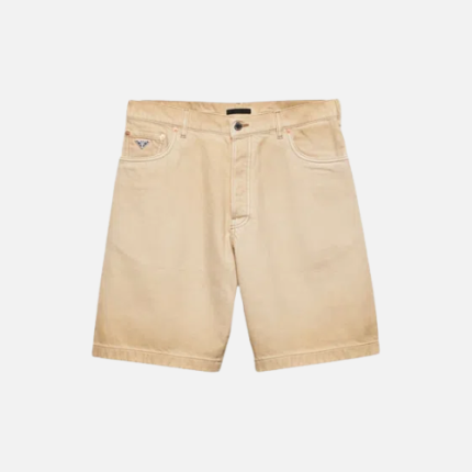 Prada Worn Bull-Denim Bermudas Natural