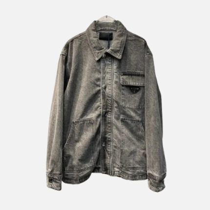 Prada Faded Grey Denim Blouson Jacket In Washed Cotton