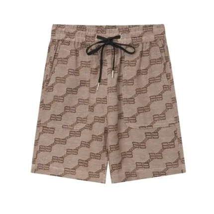 Balenciaga BB Logo Brown Check Shorts Beige