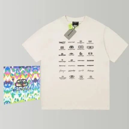 Balenciaga All logos T-Shirt Cream
