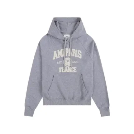 Ami Paris Logo Print Hoodie Gray