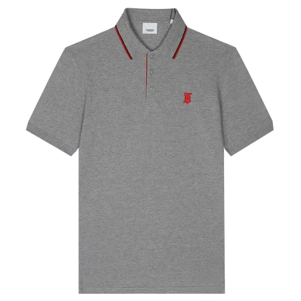 Burberry Icon Stripe Placket Cotton Piqué Polo Shirt Grey