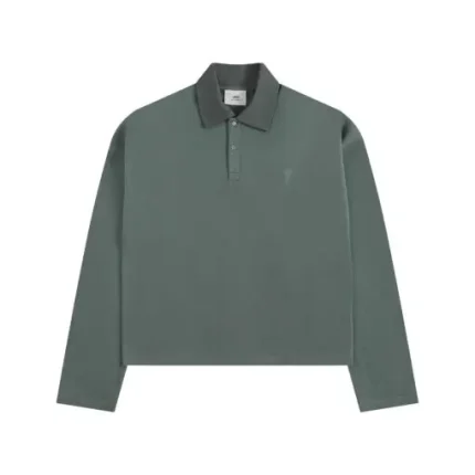 Ami Long Sleeve Polo Shirt Sage Green