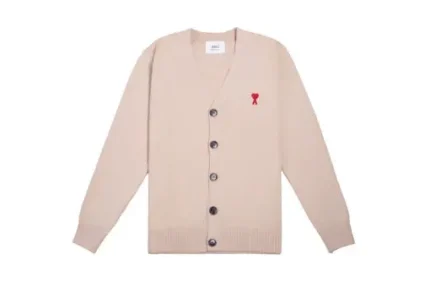 Ami Paris De Coeur Extrafine Merino Wool Cardigan Pink