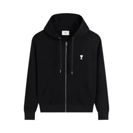 Ami Paris Ami De Coeur Zip-Up Hoodie Black