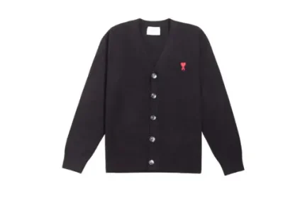Ami Paris De Coeur Extrafine Merino Wool Cardigan Black