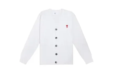 Ami Paris De Coeur Extrafine Merino Wool Cardigan White