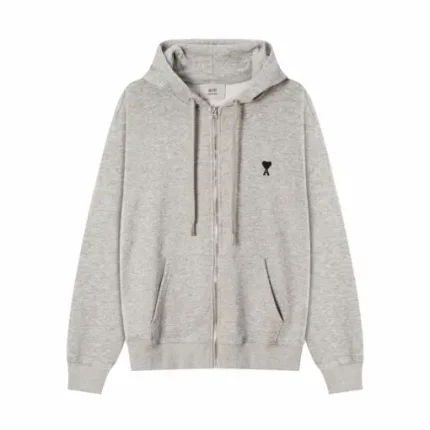 Ami Paris Zipped de Coeur Hoodie Heather Grey