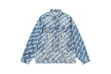Balenciaga Oversized Logo-Print Denim Jacket Faded Blue
