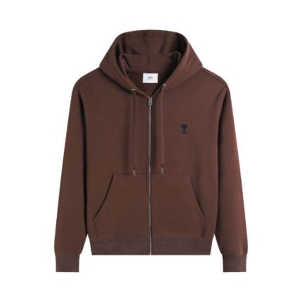 Ami Paris Ami De Coeur Zip-Up Hoodie Brown