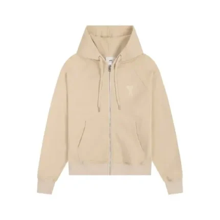 Ami Paris Zipper Hoodie Beige