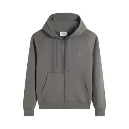 Ami Paris Ami De Coeur Zip-Up Hoodie Dark Grey