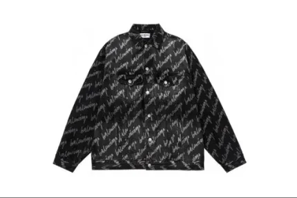 Balenciaga Allover Logo Oversized Jacket Black
