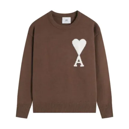 Ami Paris De Coeur Felted Merino Wool Sweater Brown