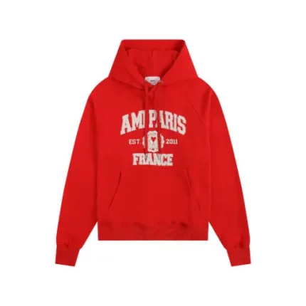Ami Paris Logo Print Hoodie Red