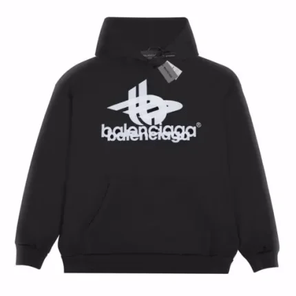 Balenciaga Double Print Logo Hoodie Black