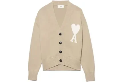 Ami Paris Ami De Coeur Boxy Fit Cardigan Beige/White