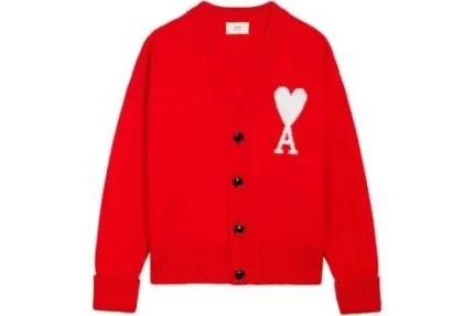 Ami Paris Ami De Coeur Merino Wool Oversize Cardigan Red/White