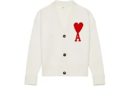 Ami Paris Ami De Coeur Merino Wool Oversize Cardigan White/Red