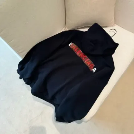 Balenciaga White logo Hoodie Black