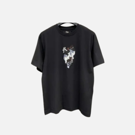 Fendi Logo Sequin Cotton T-shirt Black