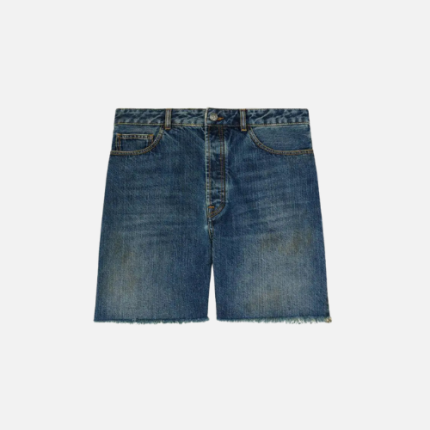 Palm Angels Logo-Print Denim Shorts Blue Cotton