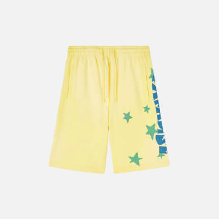 Palm Angels Paradise Palm Sweatshorts Yellow And Blue Cotton