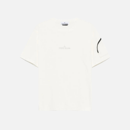Stone Island Logo-Print Cotton T-shirt With A Sleeve Zip Pocket White