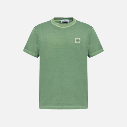 Stone Island Organic Cotton Jersey "Fissato" Effect T-shirt Light Green