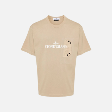 Stone Island Logo-Print T-shirt Sand Beige Cotton Jersey