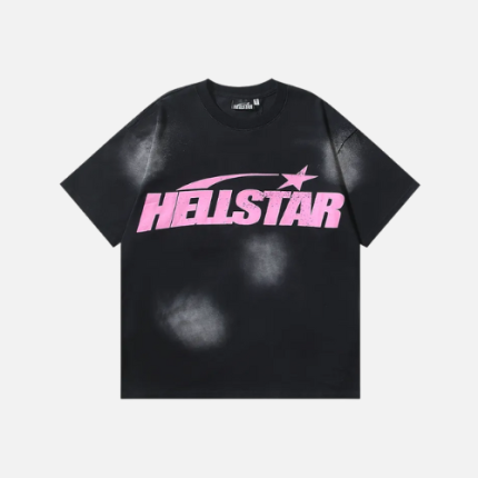 Hellstar Star Gel Sport Logo Washed Short Sleeved T-shirt Black Pink