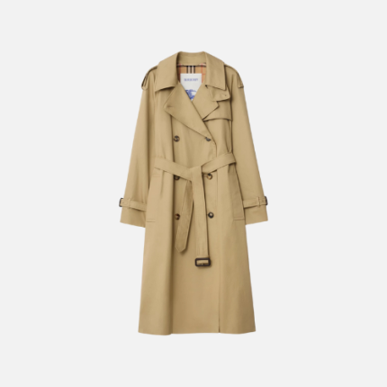 Burberry Long Castleford Trench Coat Beige Cotton Gabardine
