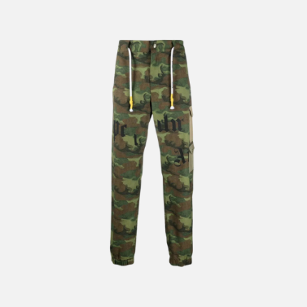 Palm Angels Camouflage-Print Cargo Trousers Green Cotton