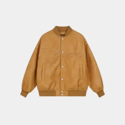 LV Natural Leather Varsity Blouson Jacket Beige