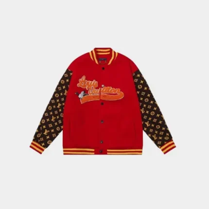 LV Monogram Pattern Varsity Jacket Red/Black