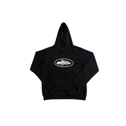 Corteiz Alcatraz Hoodie Black With White Monogram