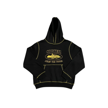 Corteiz Alcatraz Hoodie Black Yellow Stipe