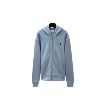 Ami Paris De Coeur Zip Up Hoodie Light Blue