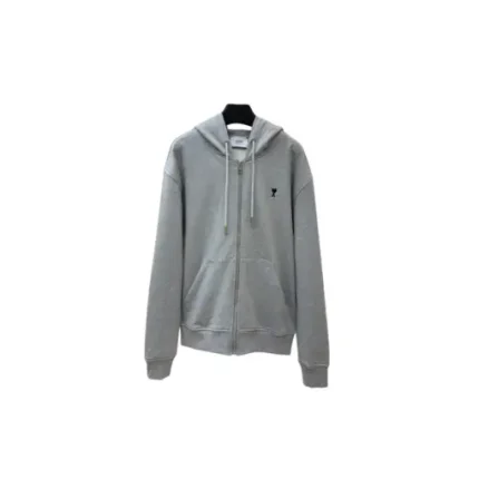 Ami Paris De Coeur Zip Up Hoodie Gray