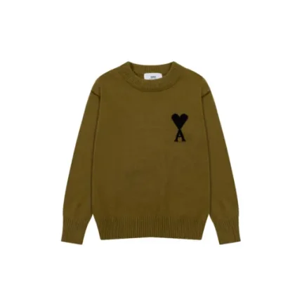 Ami Paris Jacquard ADC Merino Crew Neck Pullover Sweater Olive Green