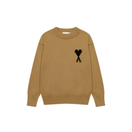 Ami Paris Jacquard ADC Merino Crew Neck Pullover Sweater Khaki